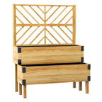 2-Tier Raised Garden Bed with Trellis & Metal Corners, Natural Wood