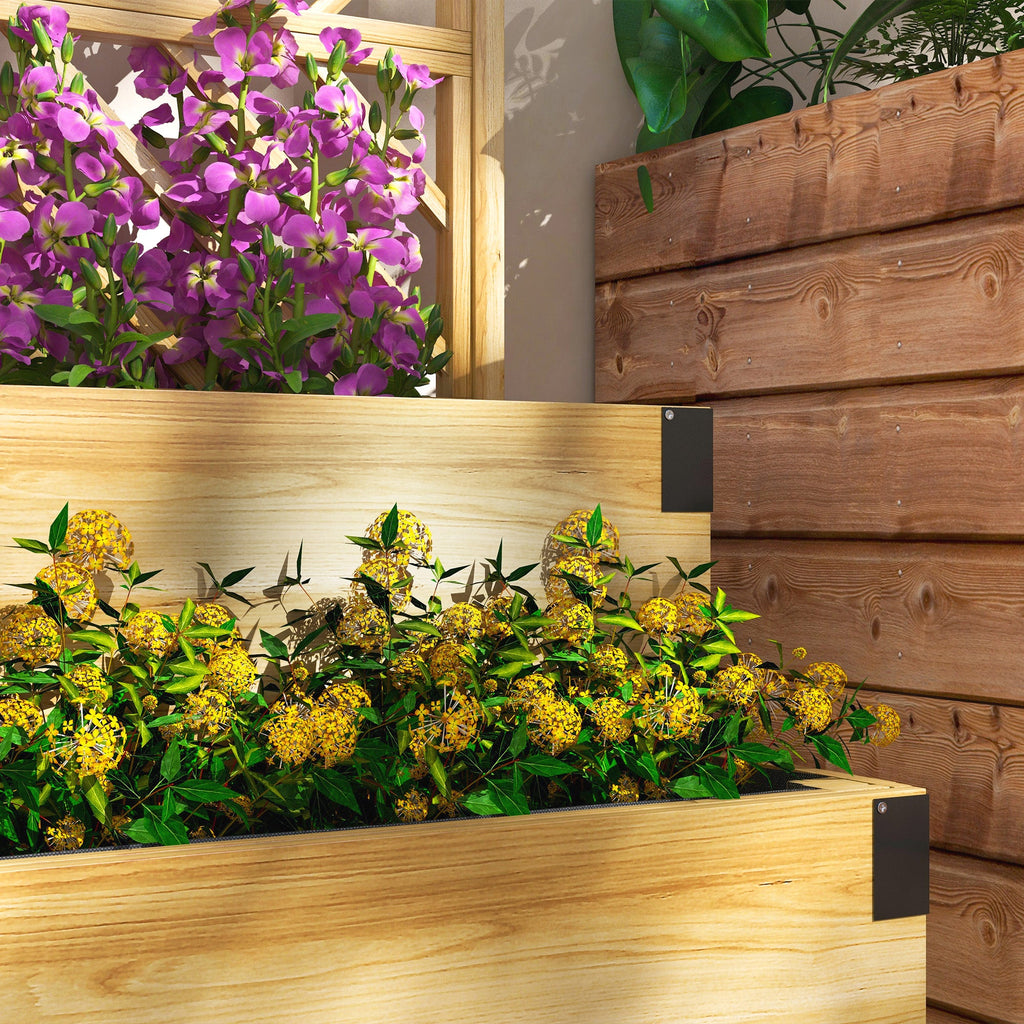 2-Tier Raised Garden Bed with Trellis & Metal Corners, Natural Wood