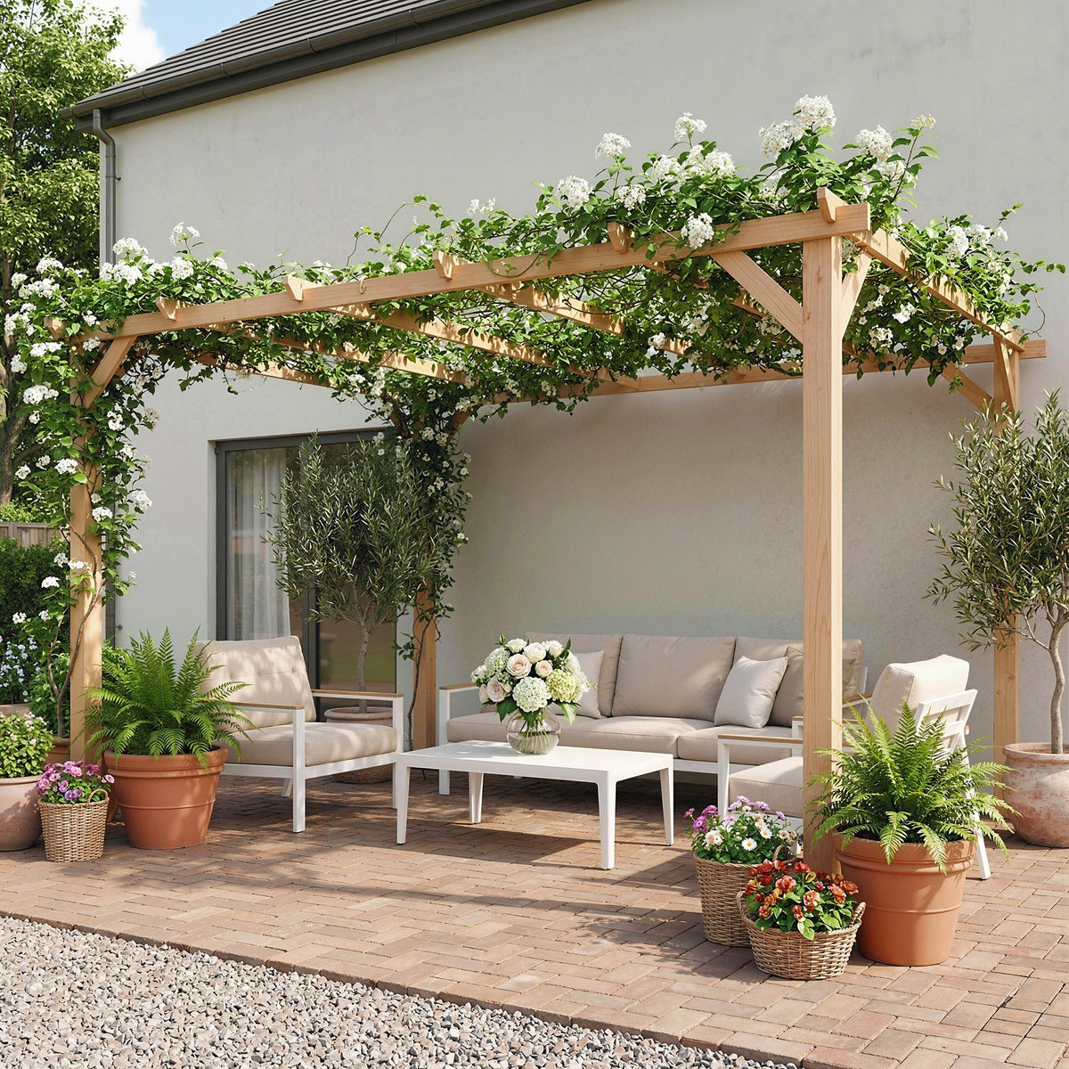 PerArbor 4 x 3 m Wooden Pergola Kit, Garden Pergola Gazebo Grape Trellis with Triangle Supports