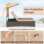 Outdoor Daybed with Adjustable Backrests 2-Person PE Rattan Patio Bed-Brown