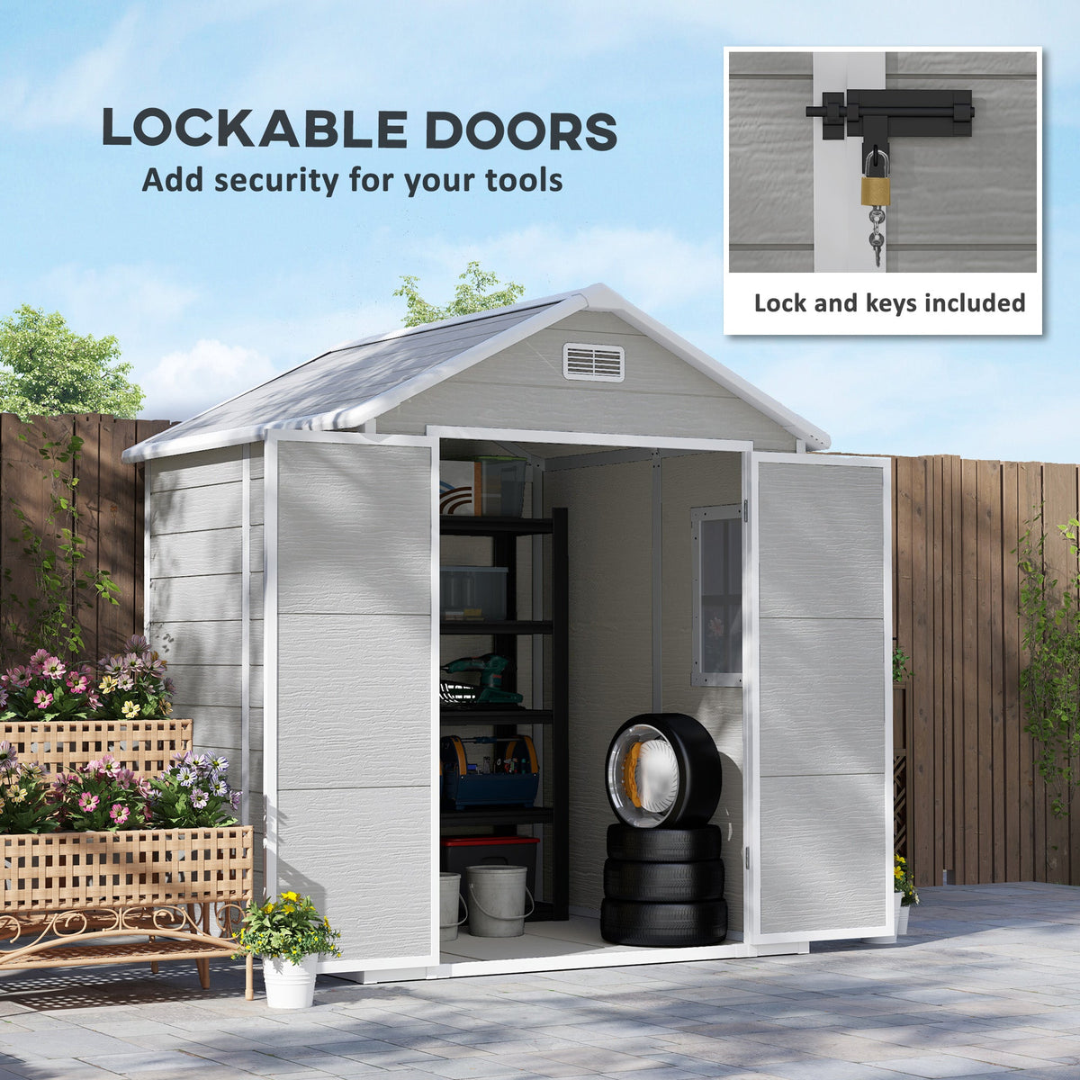 6' x 5' Wood Effect Resin Storage Shed for All Seasons, Winter Durable with Floor & Window, Dark Grey