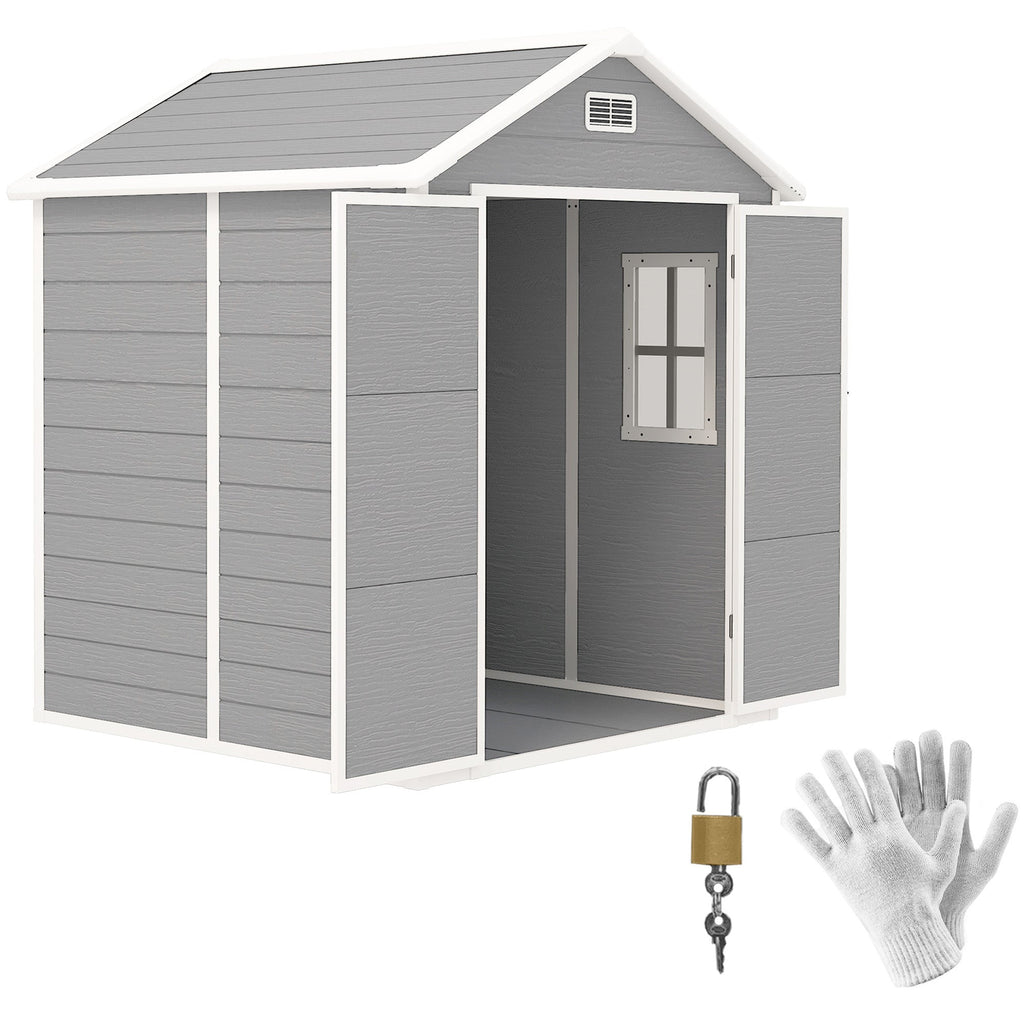 6' x 5' Wood Effect Resin Storage Shed for All Seasons, Winter Durable with Floor & Window, Dark Grey
