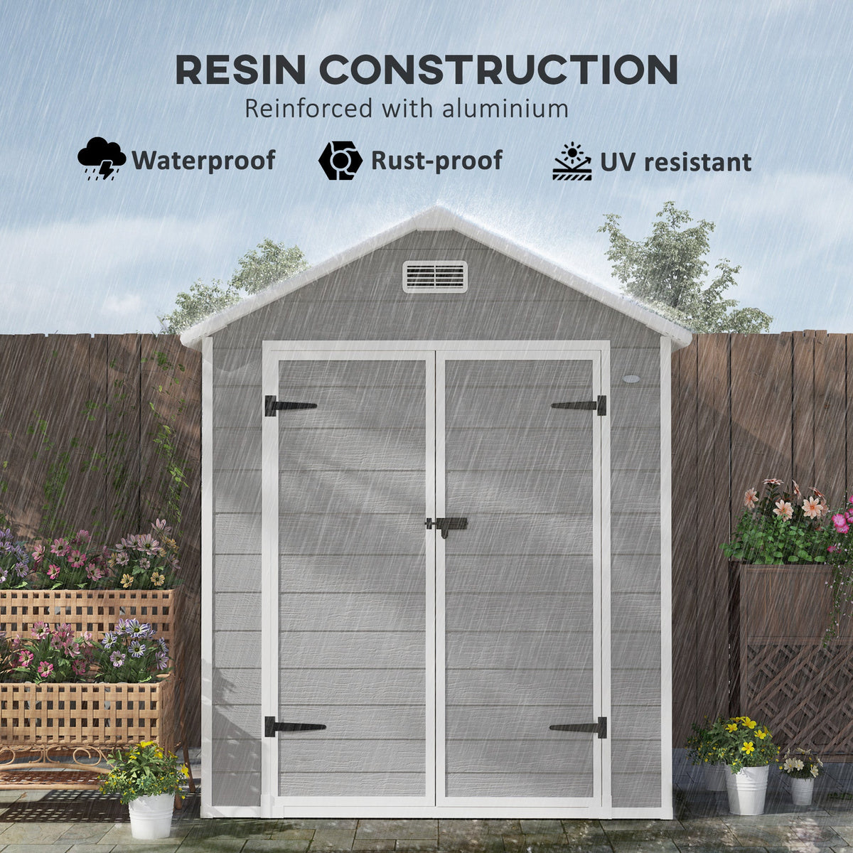 6' x 5' Wood Effect Resin Storage Shed for All Seasons, Winter Durable with Floor & Window, Dark Grey
