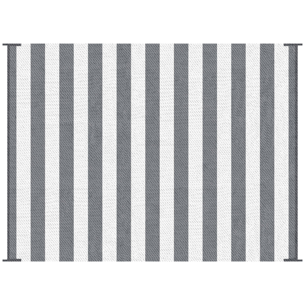 Reversible Rug with Carry Bag, 9' x 12' Waterproof RV Carpet, Stripe, Grey & White
