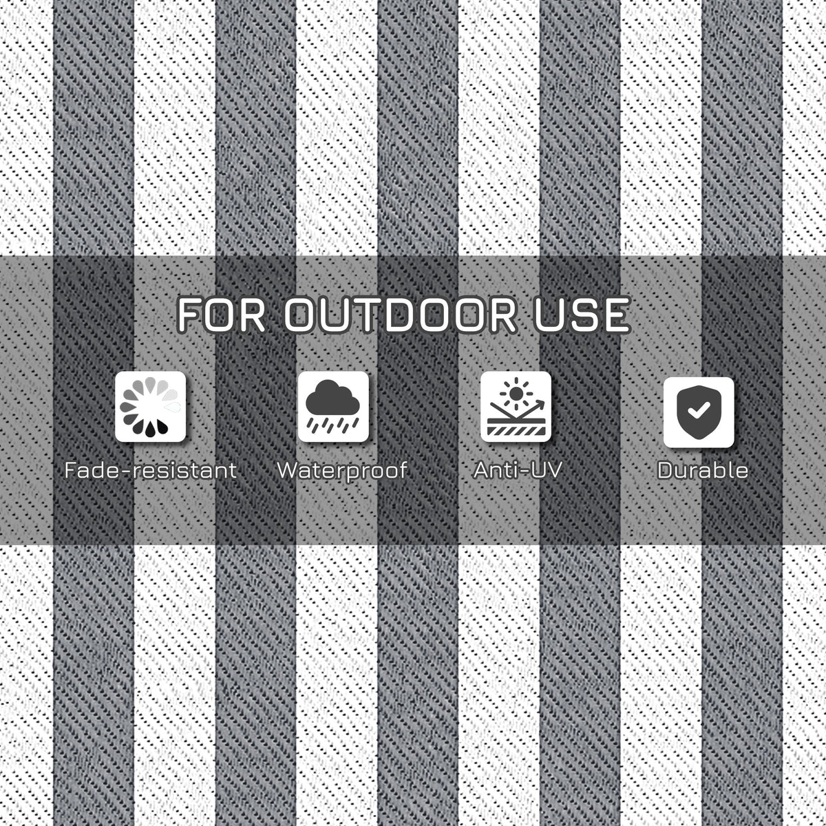 Reversible Rug with Carry Bag, 9' x 12' Waterproof RV Carpet, Stripe, Grey & White