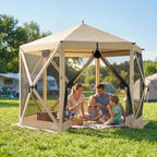 10' x 11' Pop Up Gazebo Screen Tent with Mesh Netting, Beige