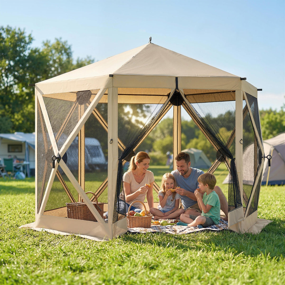 10' x 11' Pop Up Gazebo Screen Tent with Mesh Netting, Beige