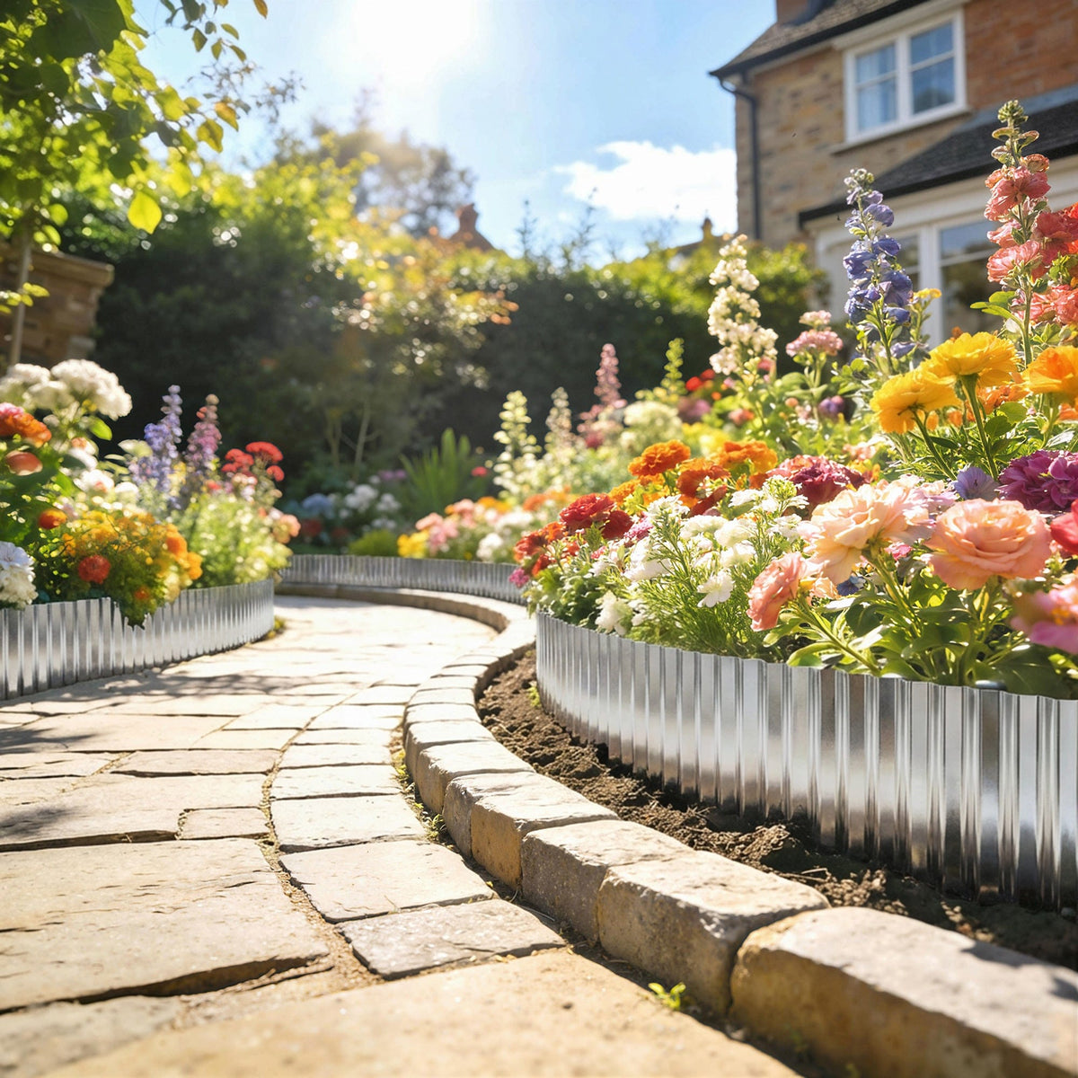 Outsunny Metal Garden Edging Border, 8 in x 21.3 ft Corrugated Heavy Duty Galvanised Steel Lawn Edging, Silver Tone - Wise Galleria