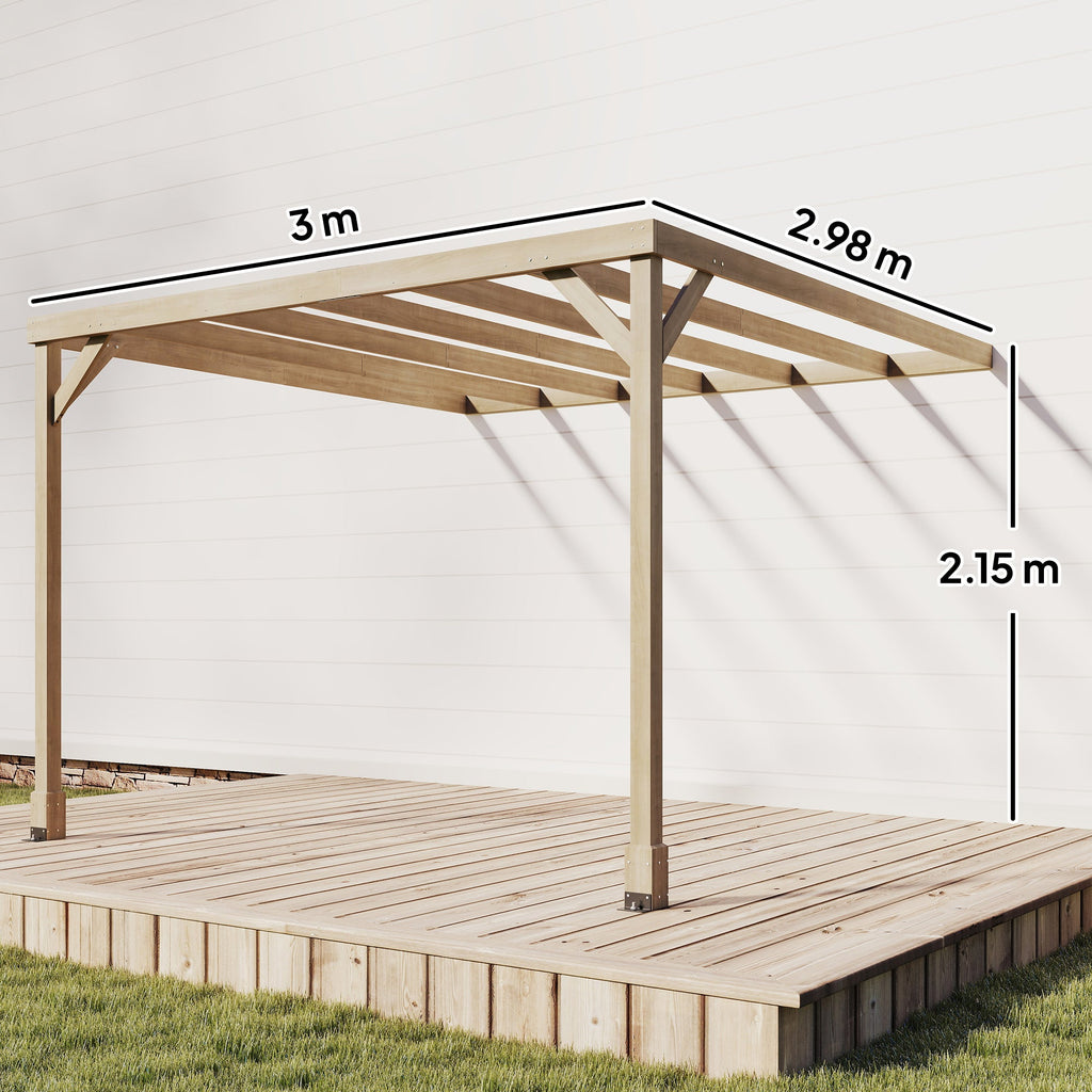 PerArbor 3 x 3 m Lean-To Wooden Pergola Kit, Light Brown