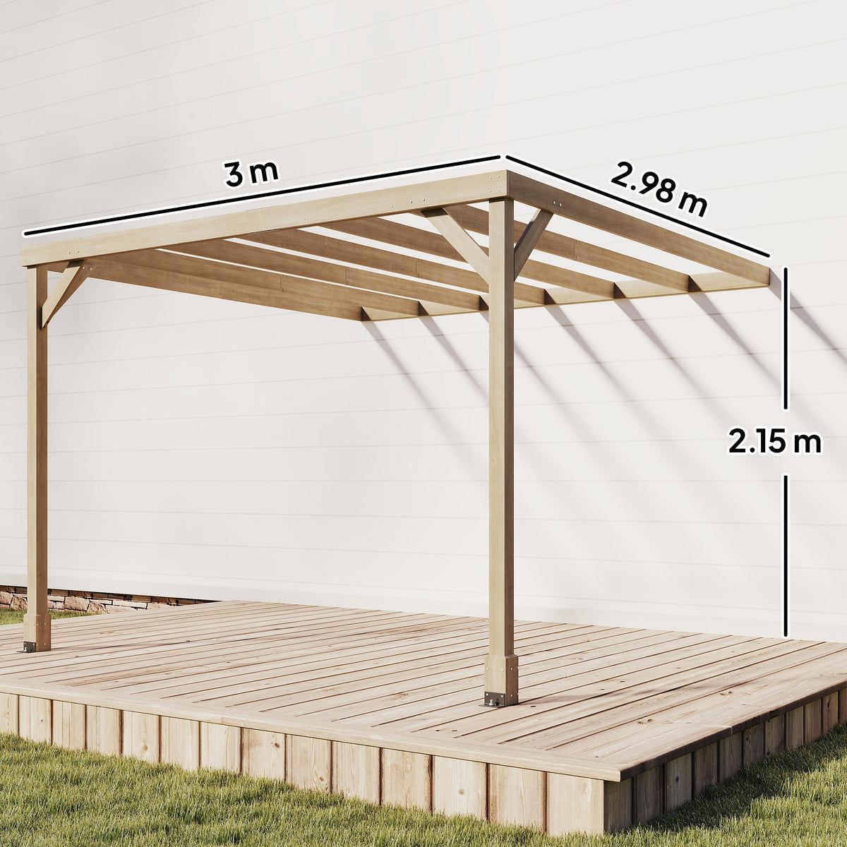 PerArbor 3 x 3 m Lean-To Wooden Pergola Kit, Light Brown