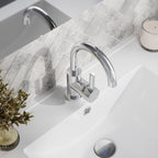 Meander Tec Side Action Mono Basin Mixer Tap with Push Button Waste - Chrome