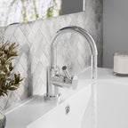 Meander Tec Side Action Mono Basin Mixer Tap with Push Button Waste - Chrome