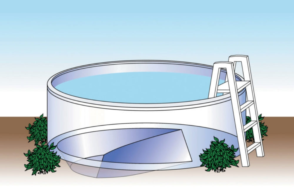 18' x 34' Oval 8" Premium Resin Frame Saltwater Friendly Semi Inground Silver Interlude Pool with In-Step & Package | 54"