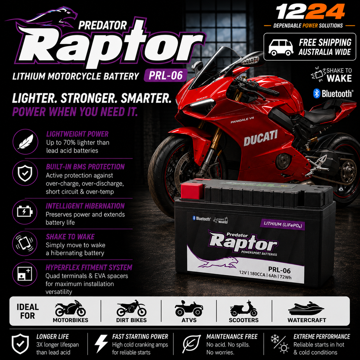 Predator Raptor PRL-06 Lithium (LiFePO4) Motorcycle & Powersport Battery