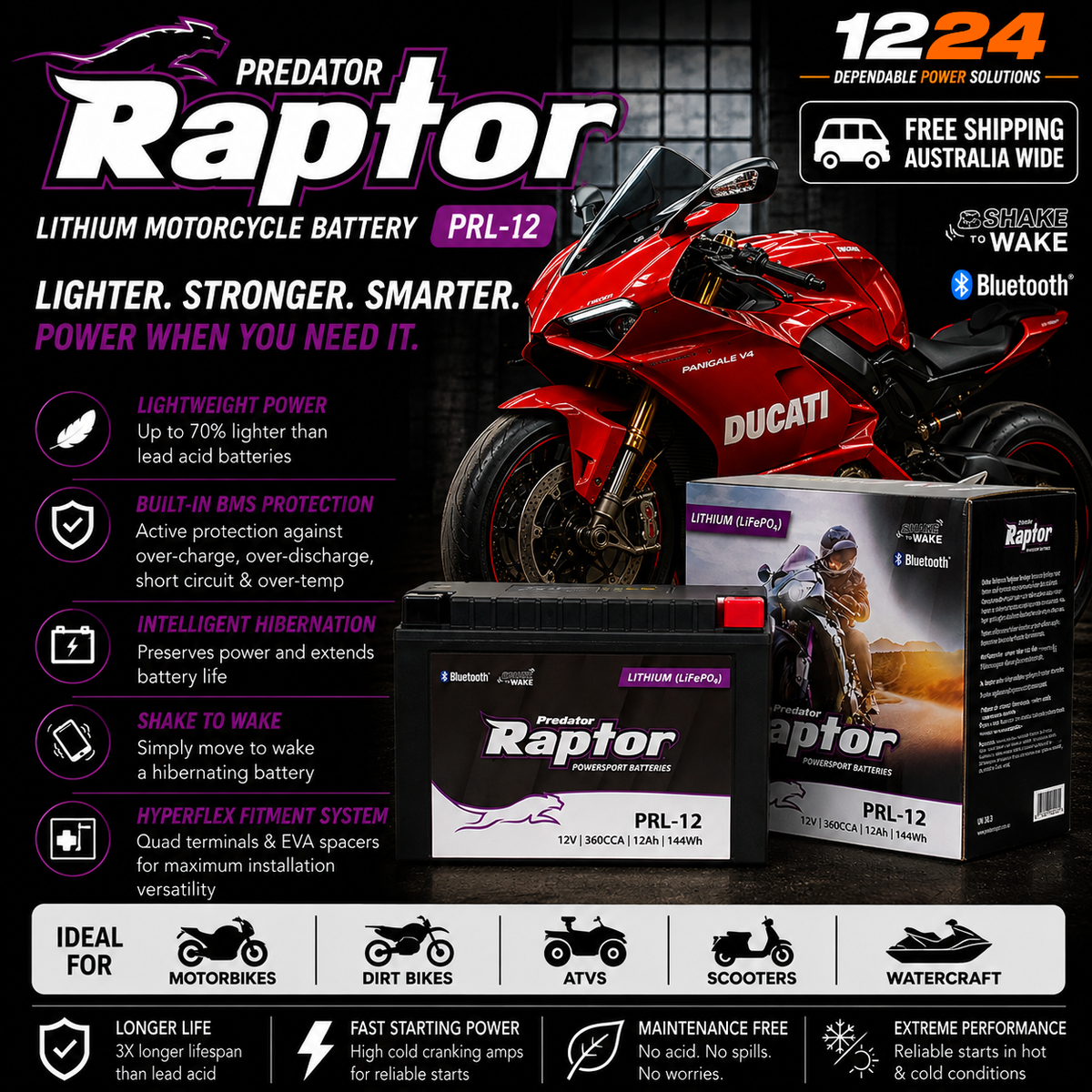 Predator Raptor PRL-12 Lithium (LiFePO4) Motorcycle & Powersport Battery