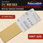 Premium 220 Grit PSA Gold Longboard Sandpaper, 2-3/4" Wide Continuous 12 Yard Roll - Self Adhesive Stickyback