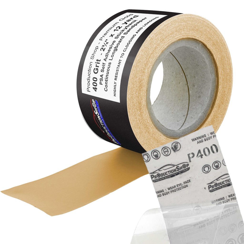 Premium 400 Grit PSA Gold Longboard Sandpaper, 2-3/4" Wide Continuous 12 Yard Roll - Self Adhesive Stickyback