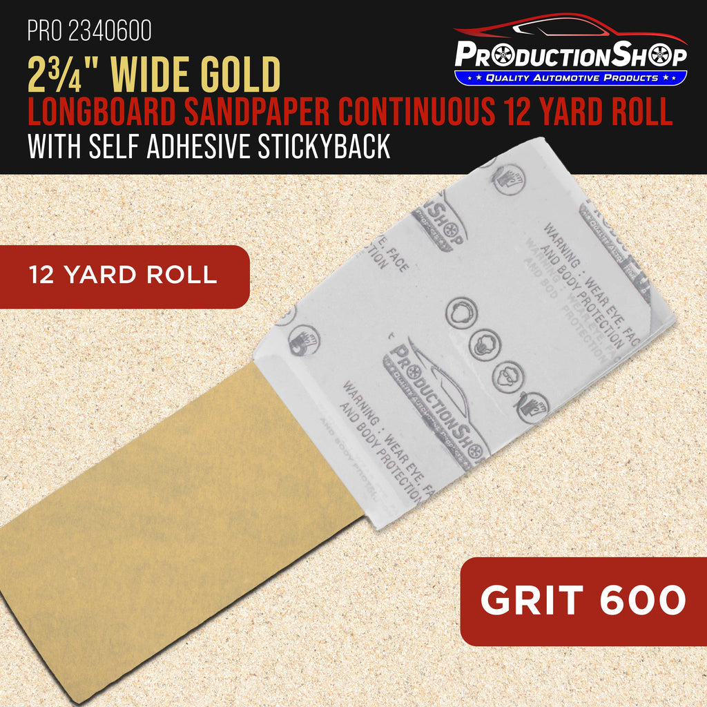 Premium 600 Grit PSA Gold Longboard Sandpaper, 2-3/4" Wide Continuous 12 Yard Roll - Self Adhesive Stickyback