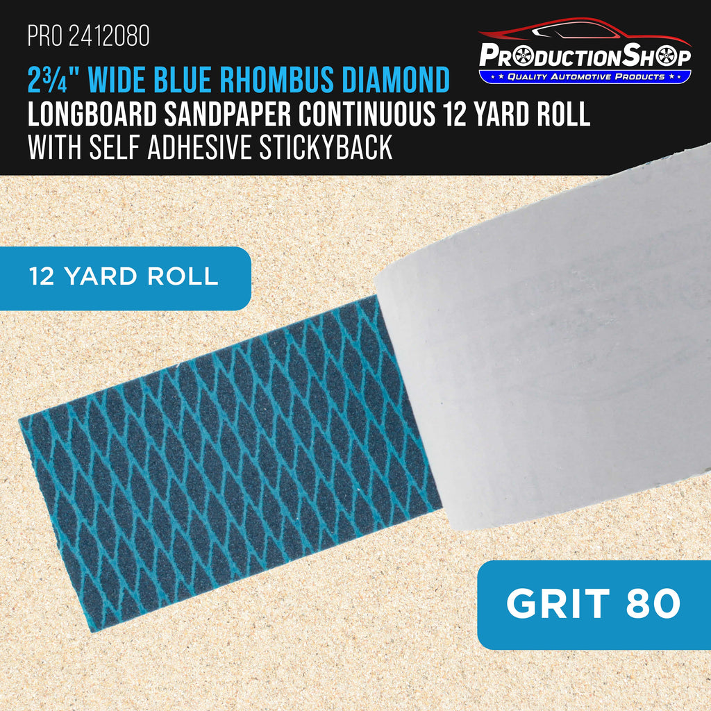 80 Grit PSA Rhombus Diamond Shape Blue Longboard Sandpaper, 2-3/4" Wide Continuous 12 Yard Roll - Self Adhesive Stickyback