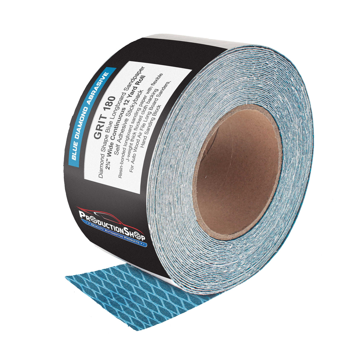 180 Grit PSA Rhombus Diamond Shape Blue Longboard Sandpaper, 2-3/4" Wide Continuous 12 Yard Roll - Self Adhesive Stickyback