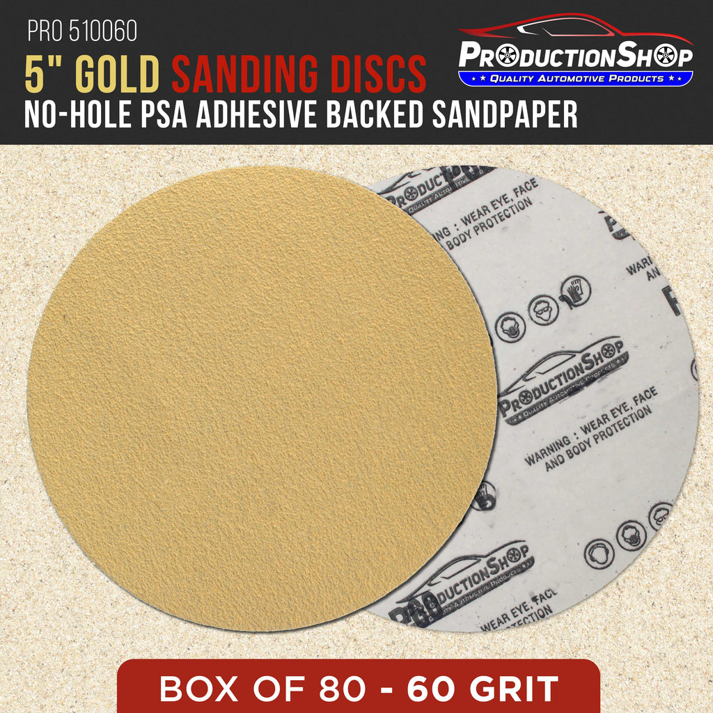 Premium 60 Grit 5" PSA Gold Sanding Discs, Box of 80 - Self Adhesive Stickyback Abrasive Sandpaper for DA & Random Orbital Sanders