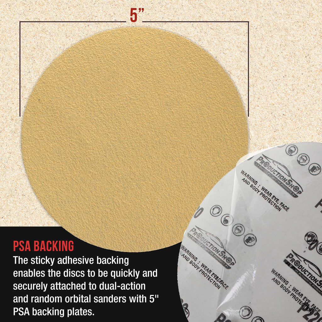 Premium 60 Grit 5" PSA Gold Sanding Discs, Box of 80 - Self Adhesive Stickyback Abrasive Sandpaper for DA & Random Orbital Sanders