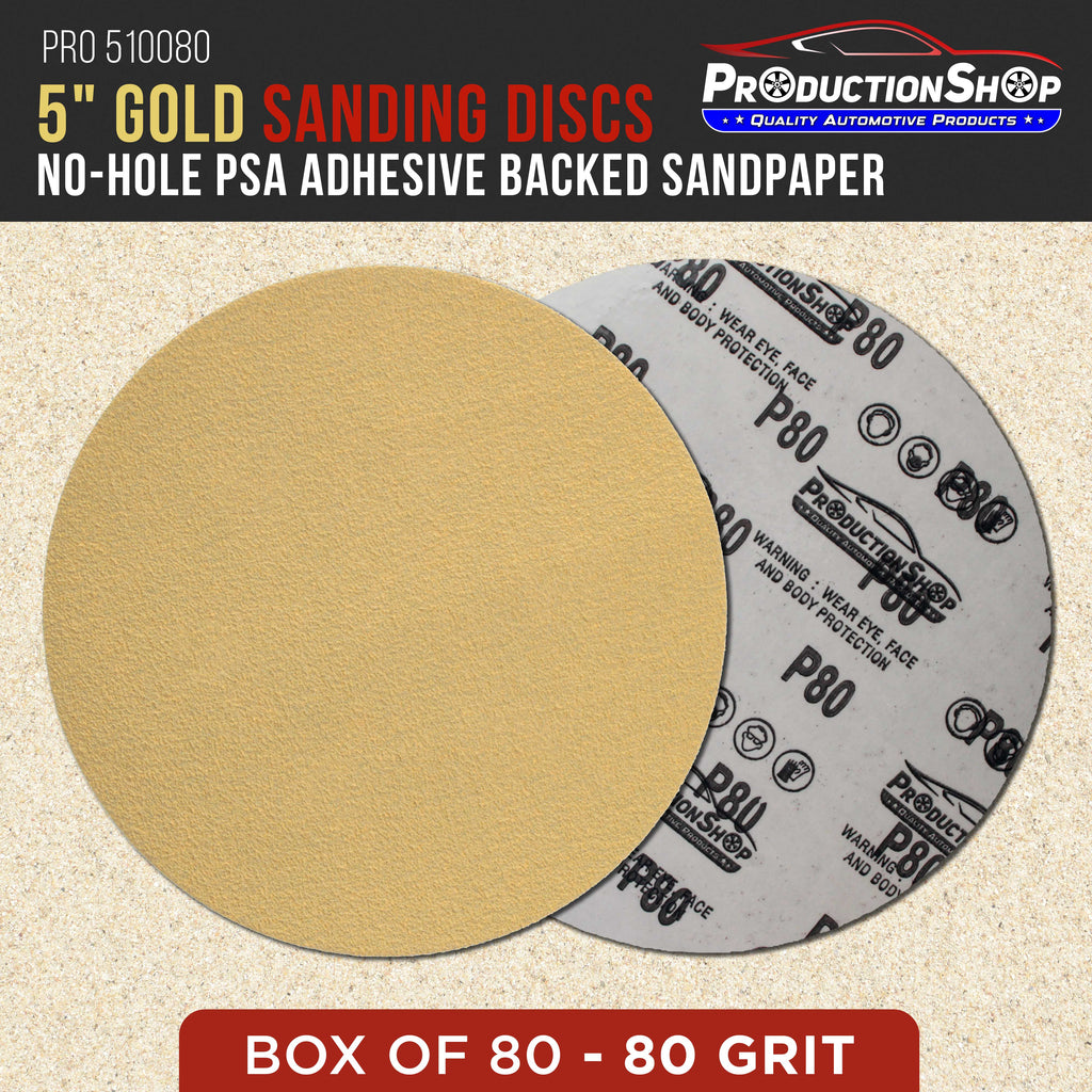 Premium 80 Grit 5" PSA Gold Sanding Discs, Box of 100 - Self Adhesive Stickyback Abrasive Sandpaper for DA & Random Orbital Sanders