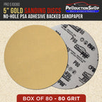 Premium 80 Grit 5" PSA Gold Sanding Discs, Box of 100 - Self Adhesive Stickyback Abrasive Sandpaper for DA & Random Orbital Sanders