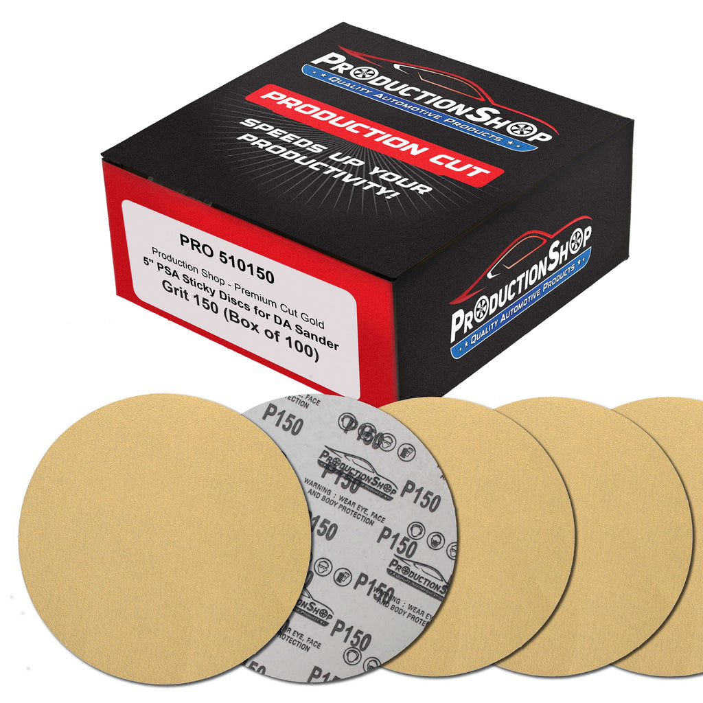 Premium 150 Grit 5" PSA Gold Sanding Discs, Box of 100 - Self Adhesive Stickyback Abrasive Sandpaper for DA & Random Orbital Sanders