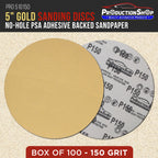 Premium 150 Grit 5" PSA Gold Sanding Discs, Box of 100 - Self Adhesive Stickyback Abrasive Sandpaper for DA & Random Orbital Sanders