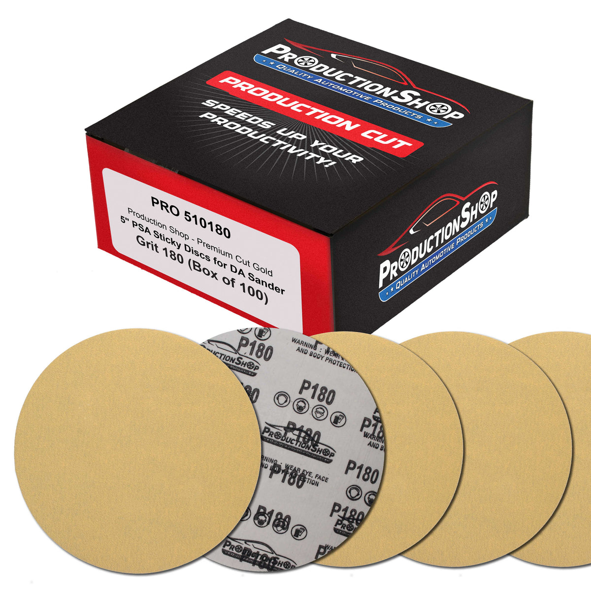 Premium 180 Grit 5" PSA Gold Sanding Discs, Box of 100 - Self Adhesive Stickyback Abrasive Sandpaper for DA & Random Orbital Sanders