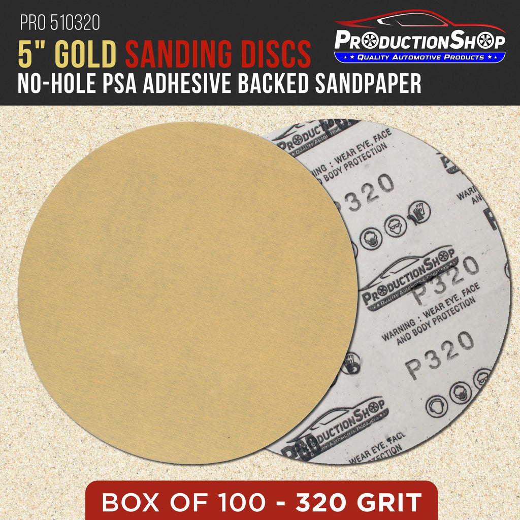 Premium 320 Grit 5" PSA Gold Sanding Discs, Box of 100 - Self Adhesive Stickyback Abrasive Sandpaper for DA & Random Orbital Sanders