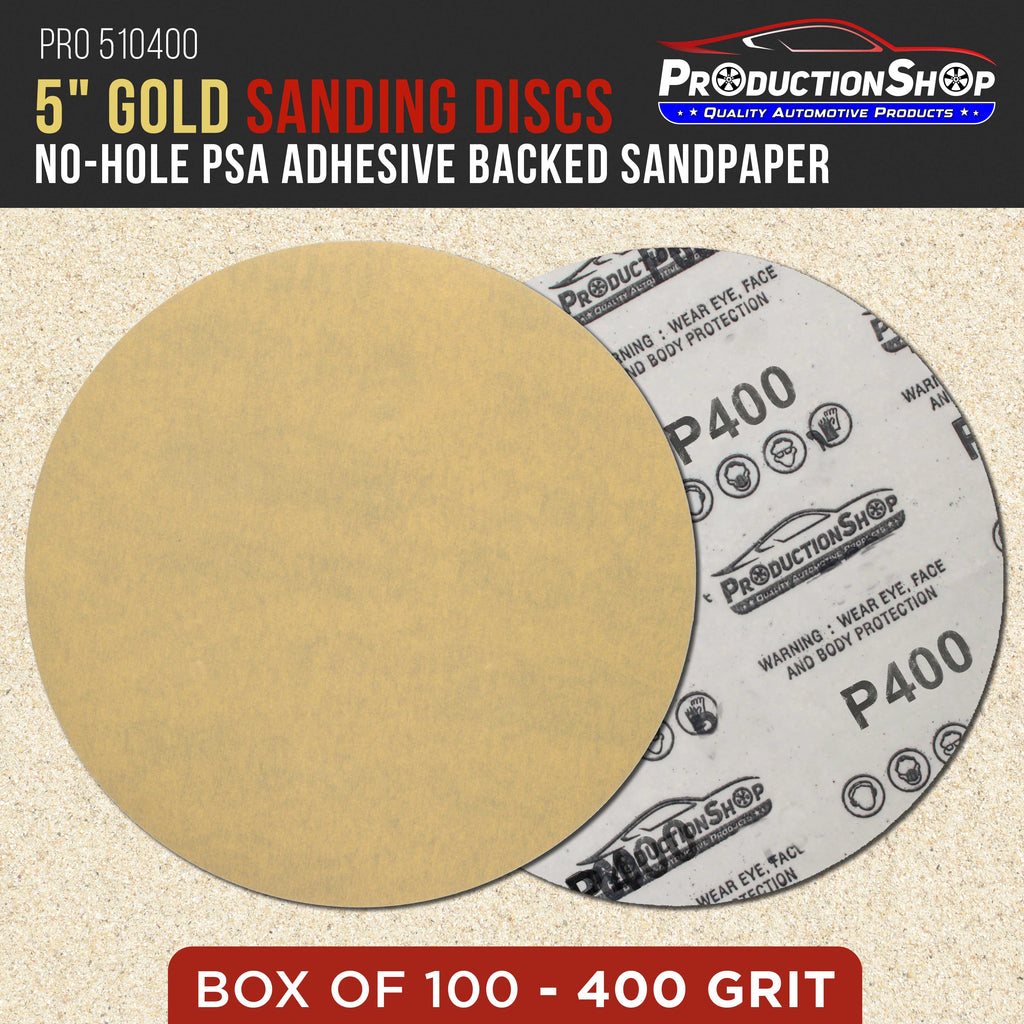 Premium 400 Grit 5" PSA Gold Sanding Discs, Box of 100 - Self Adhesive Stickyback Abrasive Sandpaper for DA & Random Orbital Sanders