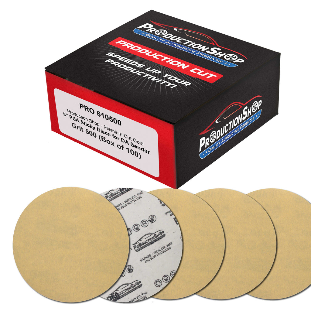 Premium 500 Grit 5" PSA Gold Sanding Discs, Box of 100 - Self Adhesive Stickyback Abrasive Sandpaper for DA & Random Orbital Sanders