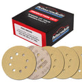 Premium 320 Grit 5" Gold Sanding Discs, 8-Hole Pattern, Box of 100 - Dustless Hook & Loop Backing Sandpaper for DA & Random Orbital Sanders