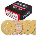 Premium 600 Grit 5" Gold Sanding Discs, 8-Hole Pattern, Box of 100 - Dustless Hook & Loop Backing Sandpaper for DA & Random Orbital Sanders