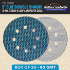 Premium 80 Grit 5" Rhombus Diamond Shape Blue Sanding Discs, 8-Hole, Box of 50 - Hook & Loop Anti-Clogging J-Cloth Dustless Sandpaper for Random Orbital Sanders