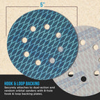 Premium 120 Grit 5" Rhombus Diamond Shape Blue Sanding Discs, 8-Hole, Box of 50 - Hook & Loop Anti-Clogging J-Cloth Dustless Sandpaper for Random Orbital Sanders
