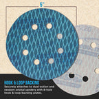 Premium 220 Grit 5" Rhombus Diamond Shape Blue Sanding Discs, 8-Hole, Box of 50 - Hook & Loop Anti-Clogging J-Cloth Dustless Sandpaper for Random Orbital Sanders