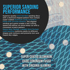 Premium 320 Grit 5" Rhombus Diamond Shape Blue Sanding Discs, 8-Hole, Box of 50 - Hook & Loop Anti-Clogging J-Cloth Dustless Sandpaper for Random Orbital Sanders