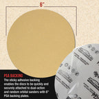 Premium 120 Grit 6" PSA Gold Sanding Discs, Box of 100 - Self Adhesive Stickyback Abrasive Sandpaper for DA & Random Orbital Sanders