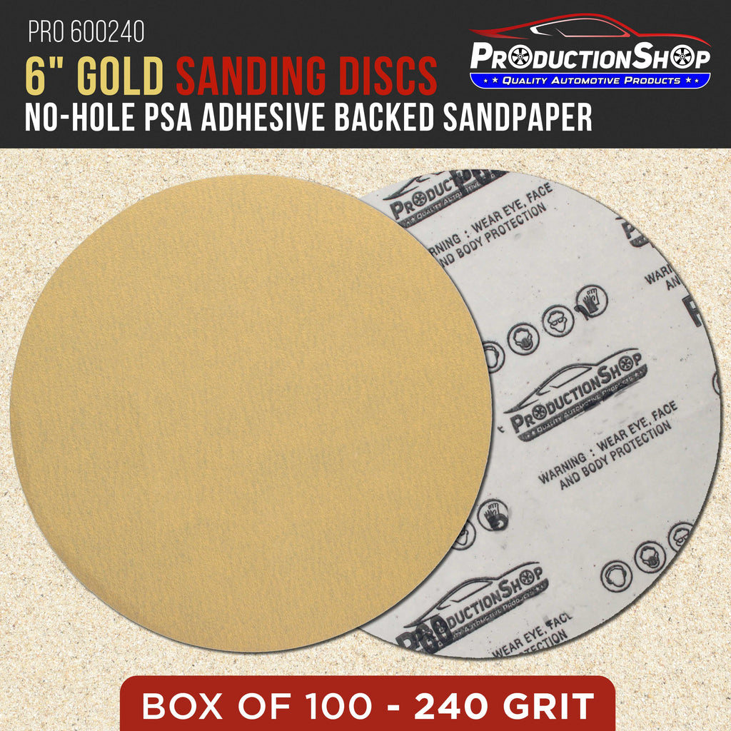 Premium 240 Grit 6" PSA Gold Sanding Discs, Box of 100 - Self Adhesive Stickyback Abrasive Sandpaper for DA & Random Orbital Sanders