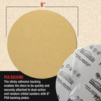 Premium 320 Grit 6" PSA Gold Sanding Discs, Box of 100 - Self Adhesive Stickyback Abrasive Sandpaper for DA & Random Orbital Sanders