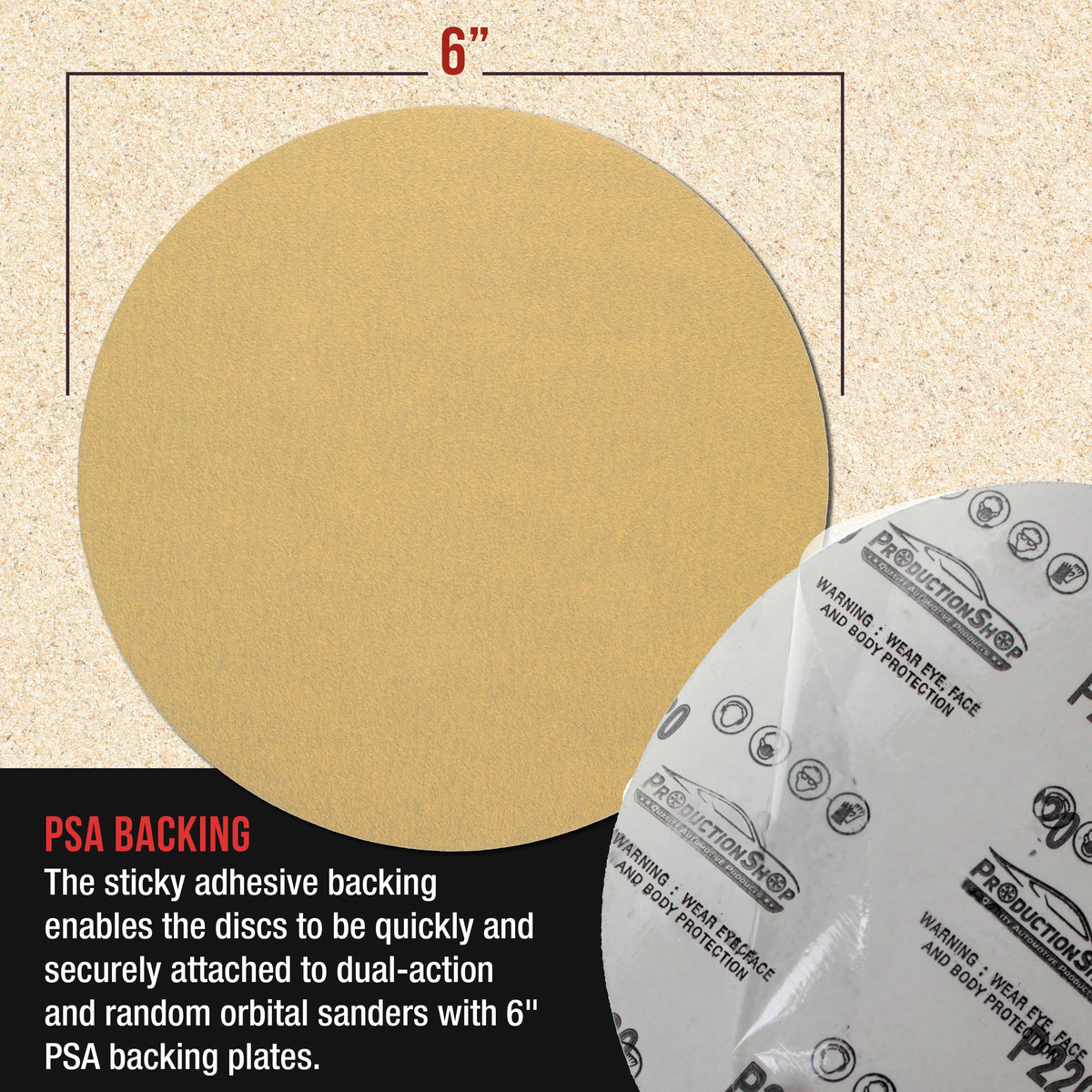 Premium 320 Grit 6" PSA Gold Sanding Discs, Box of 100 - Self Adhesive Stickyback Abrasive Sandpaper for DA & Random Orbital Sanders