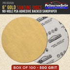 Premium 500 Grit 6" PSA Gold Sanding Discs, Box of 100 - Self Adhesive Stickyback Abrasive Sandpaper for DA & Random Orbital Sanders