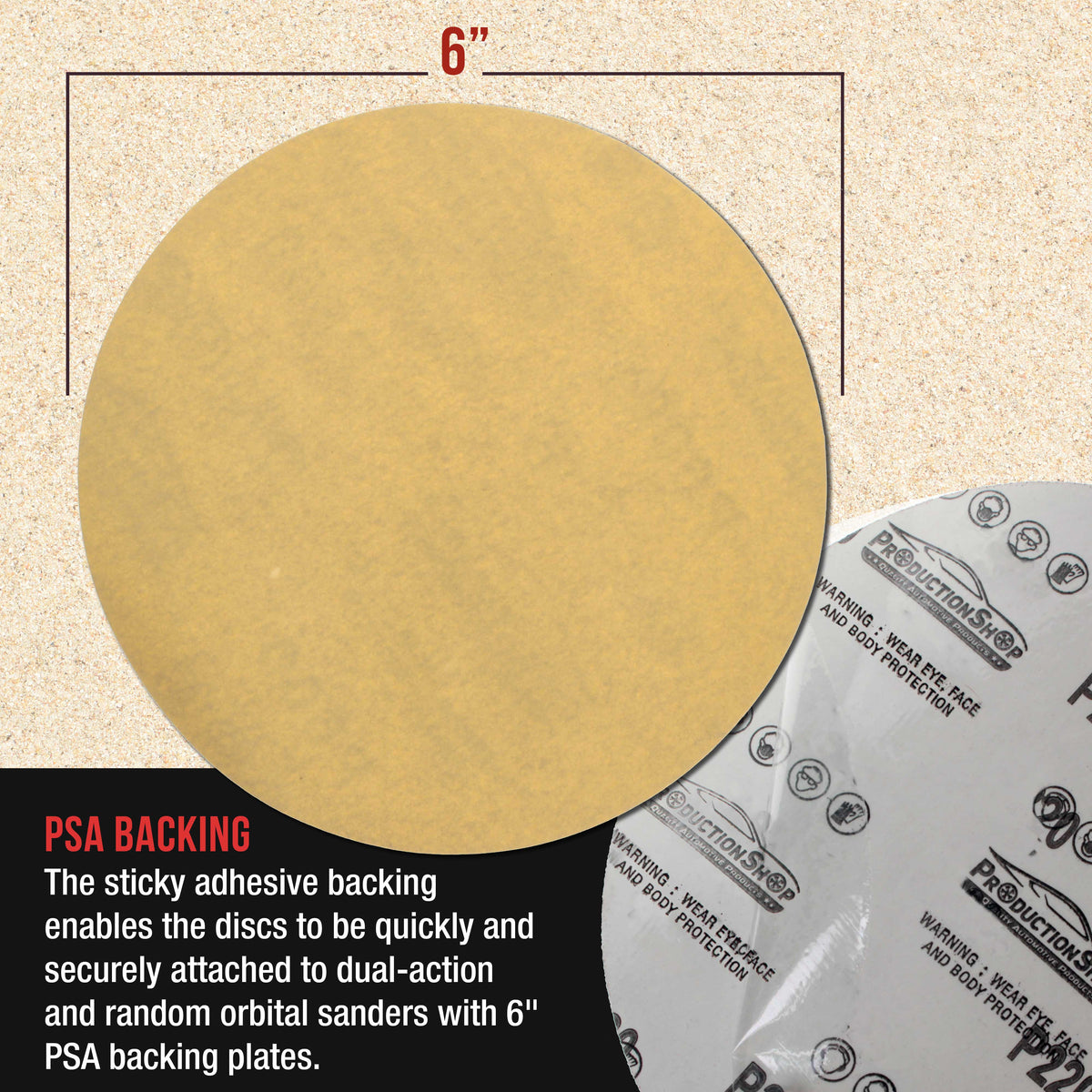 Premium 500 Grit 6" PSA Gold Sanding Discs, Box of 100 - Self Adhesive Stickyback Abrasive Sandpaper for DA & Random Orbital Sanders