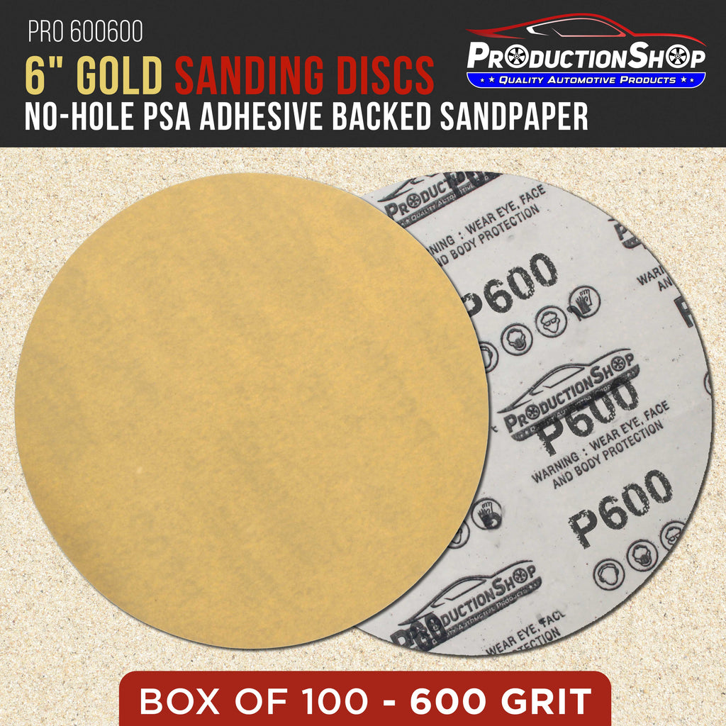 Premium 600 Grit 6" PSA Gold Sanding Discs, Box of 100 - Self Adhesive Stickyback Abrasive Sandpaper for DA & Random Orbital Sanders