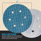 Premium 80 Grit 6" Rhombus Diamond Shape Blue Sanding Discs, 6-Hole, Box of 50 - Hook & Loop Anti-Clogging J-Cloth Dustless Sandpaper for Random Orbital Sanders