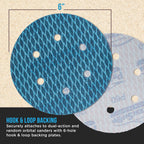 Premium 6" Rhombus Diamond Shape Blue Sanding Discs, 6-Hole, 70 Disc Variety Pack, Grits 60, 80, 120, 150, 180, 220, 320, 400 - Hook & Loop Sandpaper, Random Orbital Sanders