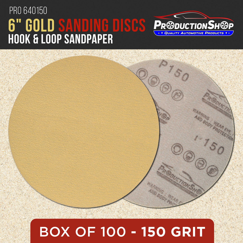 Premium 150 Grit 6" Gold Sanding Discs, Box of 100 - Hook & Loop Backing Abrasive Sandpaper for DA & Random Orbital Sanders